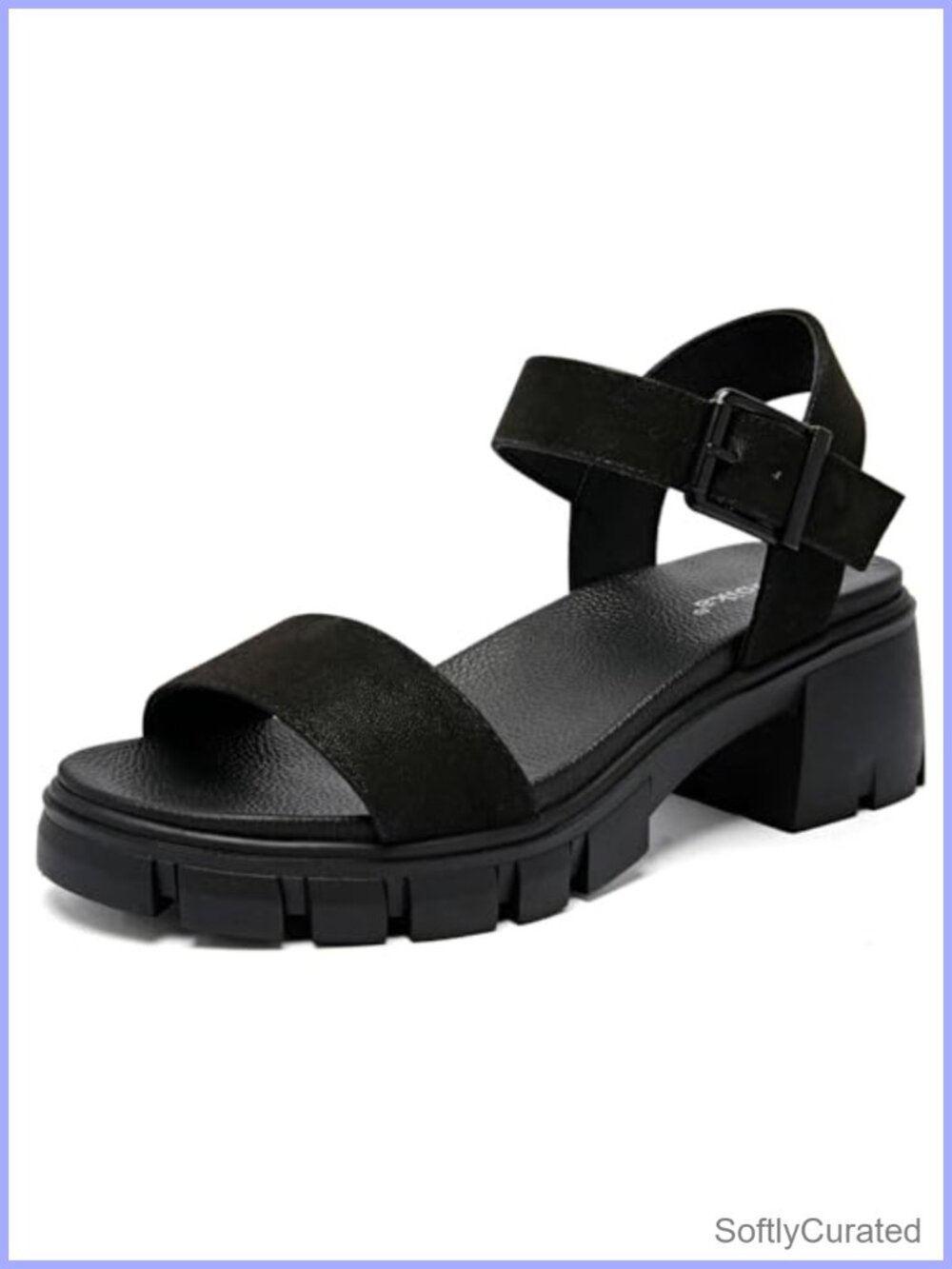 Wide Width Block Heel Open Toe Sandals Faux Leather Ankle Strap Platform